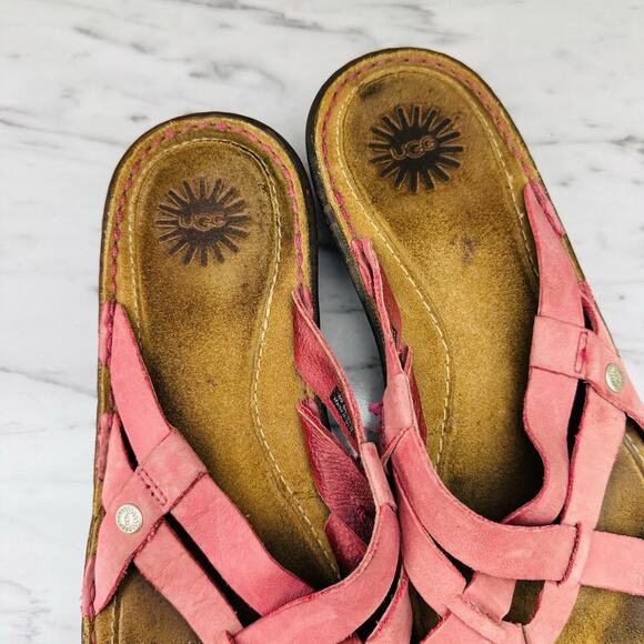 Ugg Pink Leather Strappy Sandals Women’s Size 9 - Picture 9 of 11